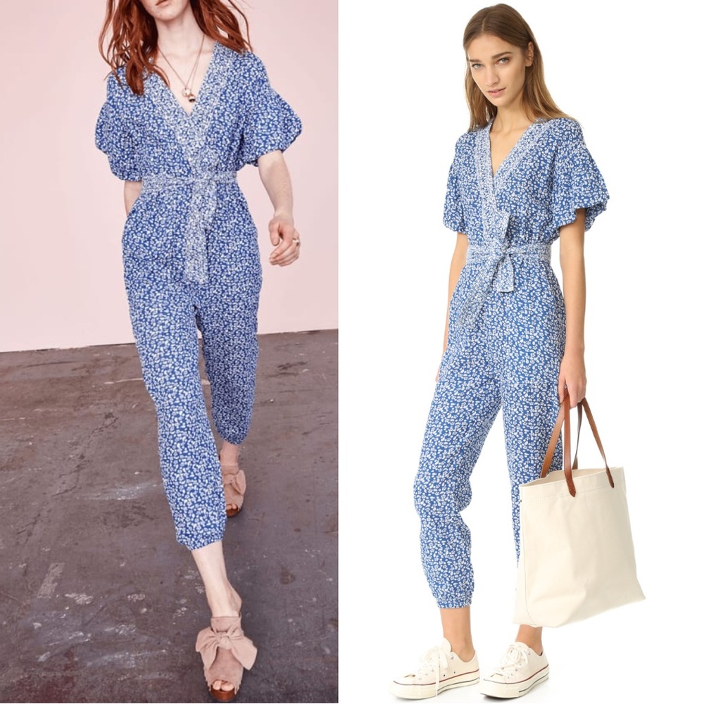 Ulla Johnson Reiko Jumpsuit in Blue Tiny Floral